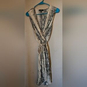 Paper Heart Snakeskin Patterned Belted High-Low Faux Wrap Dress